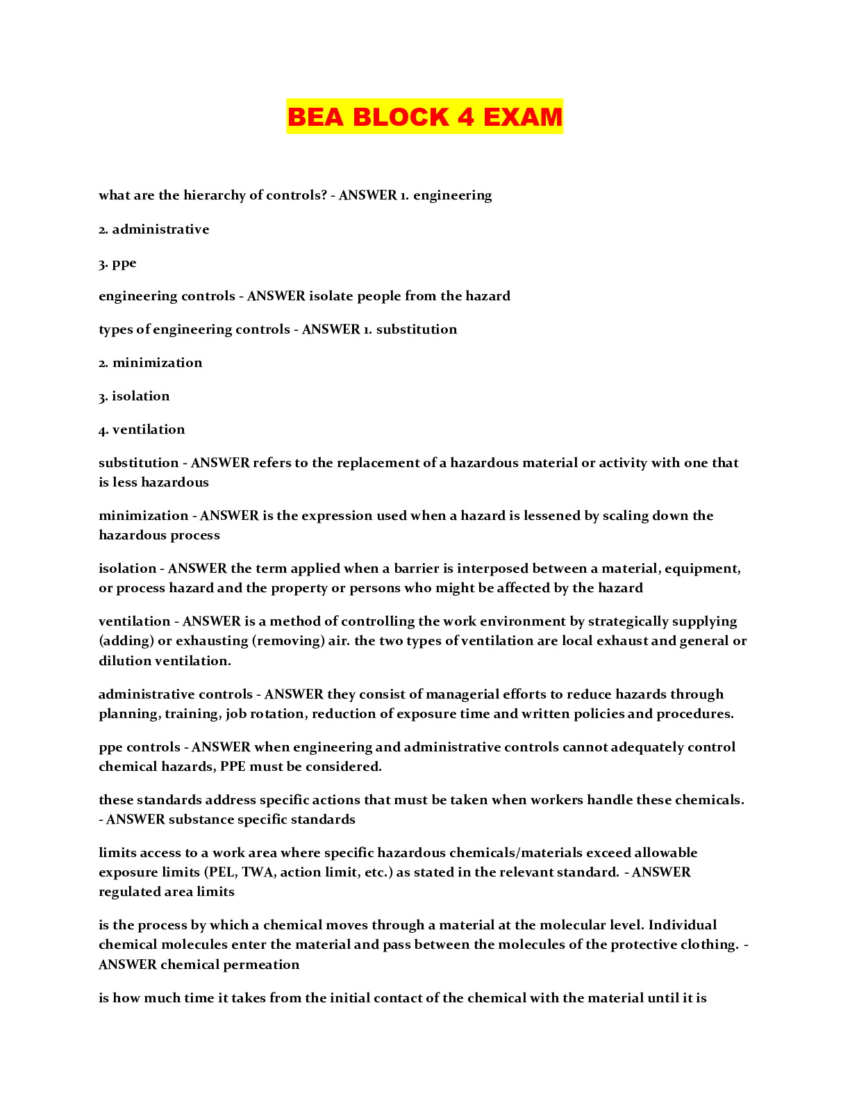 Preview image of BEA BLOCK 4 EXAM document